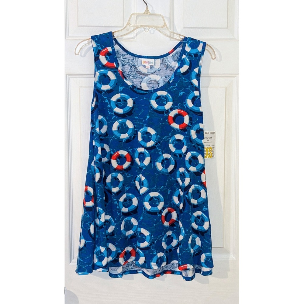 LuLaRoe Perfect Tank Top Sleeveless Swim Life Preserver Vacation Print XXS NWT‎